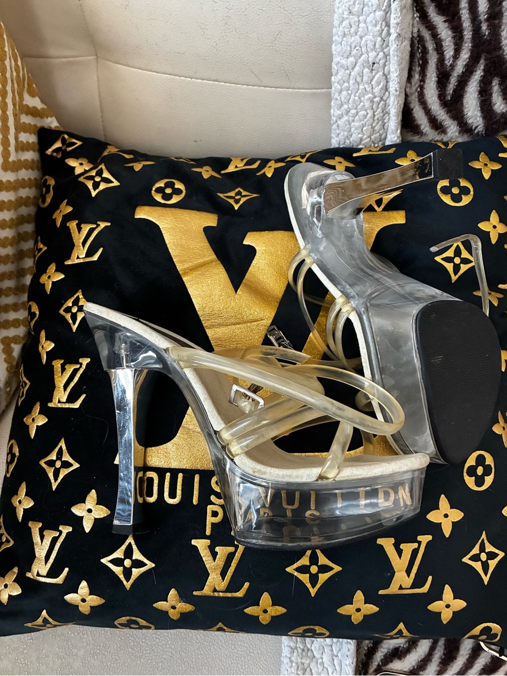 Pleaser Clear Platform Sandals with silver accents